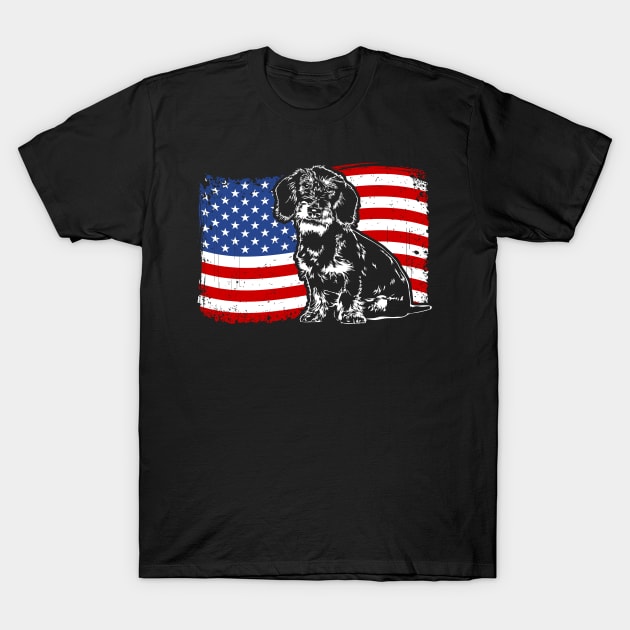American Flag Proud Wire Haired Dachshund T Shirt